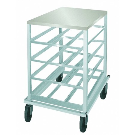 Advance Tabco Can Rack low-profile mobile design , stainless steel top , sloped glides for automatic can retrieval CRSS10-72