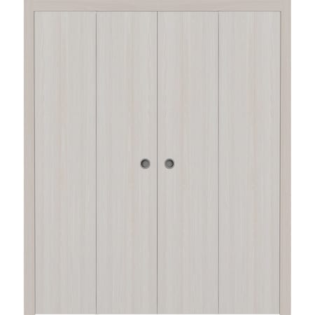 Sartodoors Sliding Closet Double Bi-fold Doors 72 x 80 inches, BASIC 3001 Ash Franko, Sturdy Tracks Moldings BASIC3001DBF-YAFR-72x80 (4* 18x80)