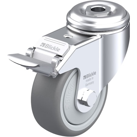 Blickle Kingpin Swivel Caster, TPR, 3-1/8", Brake LKRA-TPA 80KF-FI
