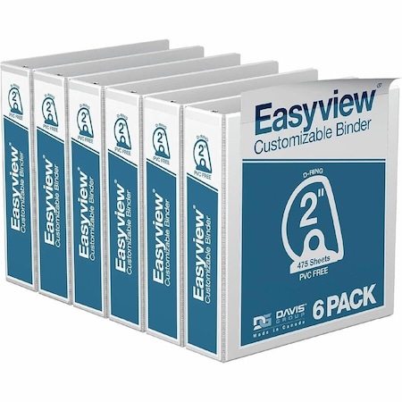 Davis Group Easyview Premium, Angle D Ring, Customizable, View Binder, (White, 2"), PK6 8403-00-06