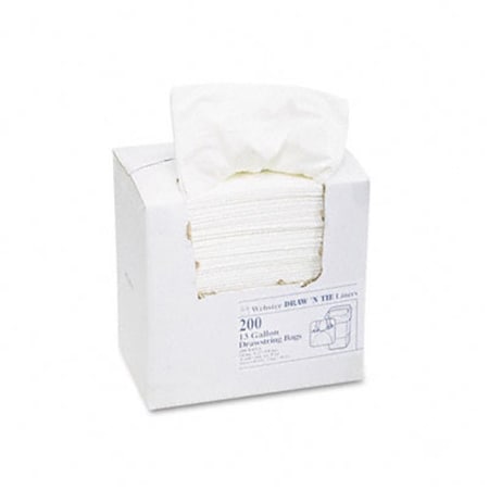 Webster Heavy-Duty Draw/Tie Bags Hexene Resin 13gal .9mil 24.5 x 27 3/8 White 200 1DK200