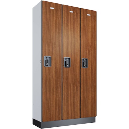 Global Industrial 1-Tier 3 Door Digital Wood Locker, 36"W x 15"D x 76"H, Cherry, Assembled 299230