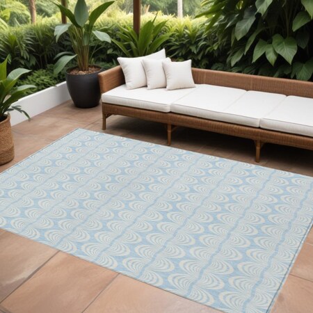 Homeroots 9' X 12' Sky Blue And Beige Ogee Washable Indoor Outdoor Area Rug 601654
