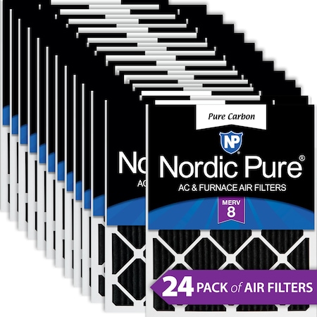 Nordic Pure 12x12x1 Pure Carbon Pleated Air Filter, High Capacity, MERV 8, 24 PK 12x12x1PCP-24