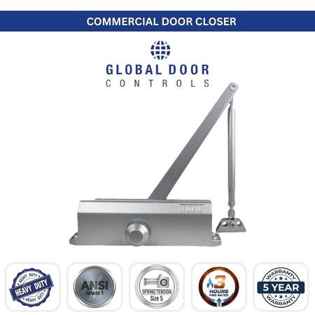 Global Door Controls Commercial Grade 1 Door Closer in Aluminum with Backcheck - Size 5 TC205-BC-AL