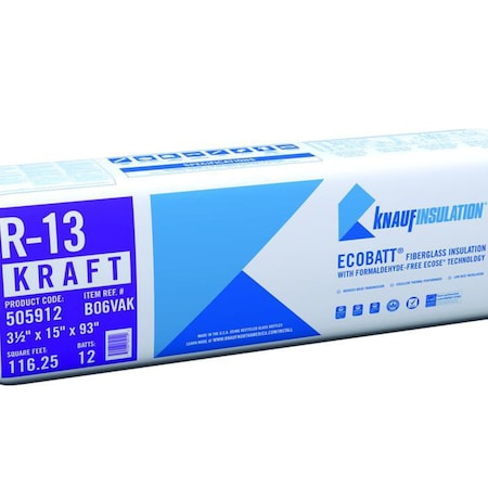 Knauf R-13 Kraft Faced Fiberglass Roll Insulation, bundle of 5 bags, covers 581.25SF, 5PK 505912