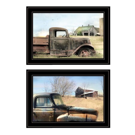 Homeroots Set Of Two Vintage Farm Trucks 2 Black Framed Print Wall Art, 2PK 406075