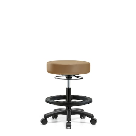 Blue Ridge Ergonomics Vinyl Mini-Stool - Medium Bench Height with Black Foot Ring & Casters in Taupe Trailblazer Vinyl VMBMS-RG-BF-RC-8584