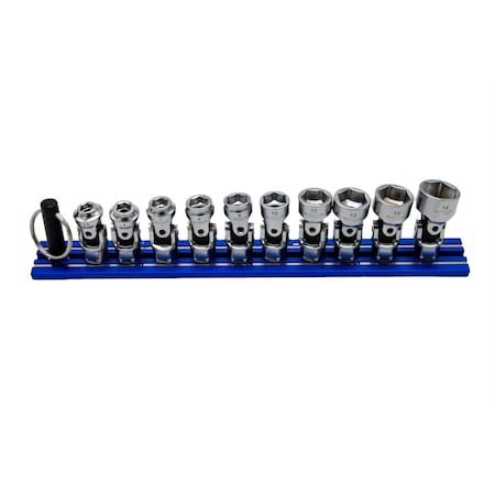 Vim Tools 10 Piece 6 Point Dual Drive Stubby Uj Metric Socket Set - 1/4 Inch X 11 Mm Drive - Blue Magrail DDSUJM400