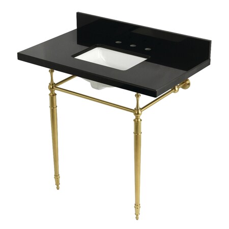 Kingston Brass 36" Black Granite Console Sink with Brass Legs, 8-Inch, 3-Hole, Black Granite/Brushed Brass KVPK3622K8SQ7