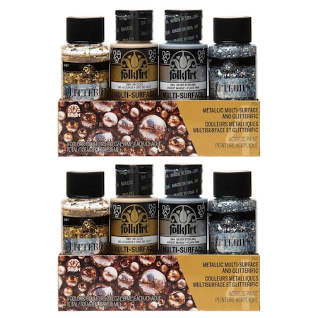 Folkart Acrylic Paint Set, Multi-Surface, 2oz., Glitterific Dazzle, 4-Color Set, 2PK 7500