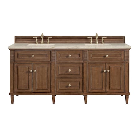 James Martin Vanities Lorelai 72" Double Vanity, Mid-Century Walnut, w/ 3 CM Tajnar Eclos Top 424-V72-WLT-3TJR