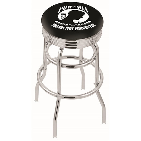Holland Bar Stool Co 25" Chrome 2-Ring POW/MIA Swivel Bar Stool, Accent Ring L7C3C25POWMIA