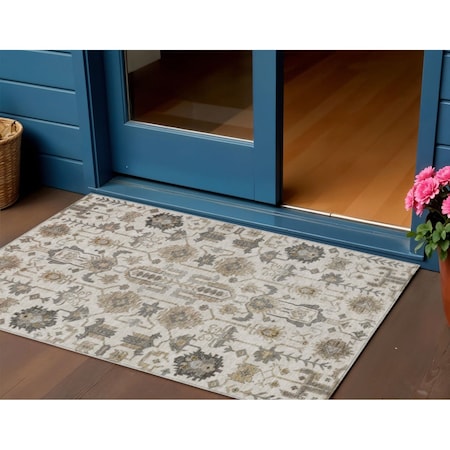 Homeroots 3' X 5' Ivory Beige And Taupe Oriental Washable Indoor Outdoor Area Rug 582086