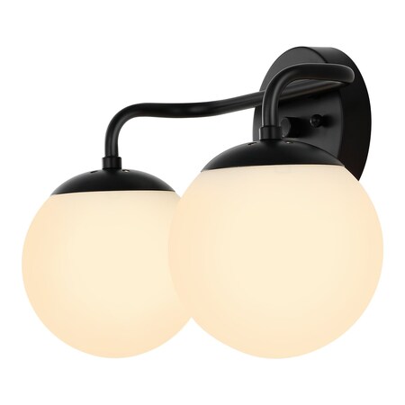 Jonathan Y Louis Parisian Globe 15" 2-Light Metal/Frosted Glass Modern Contemporary LED Vanity Light, Black JYL3535B