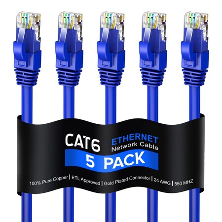Maximm 3ft Cat6 Round LAN Patch Cable, 5PK, Blue, 5PK CAT63FT5PKBlue