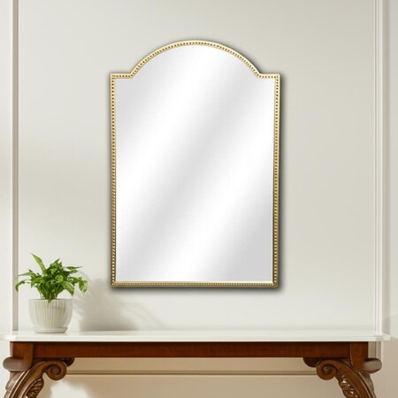 Homeroots 32" Gold Metal Beaded Arch Accent Mirror 632350