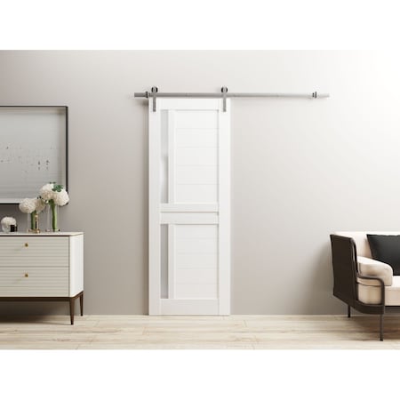 Sartodoors Sturdy Barn Door 18 x 96in, White Silk W/ Frosted Glass, SS 6.6FT Rail Hangers Heavy Set VEREGIO7288BD-S-WS-1896