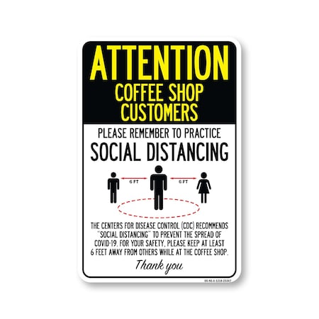 Signmission Public Safety, Coffee Shop Customers Practice Social Distancing, 18in X 12in, OS-NS-A-1218-25367 OS-NS-A-1218-25367