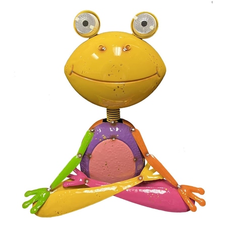 Continental Art Center Colorful Enameled Metal Frog with Solar Eyes Statue - Yellow S22028B