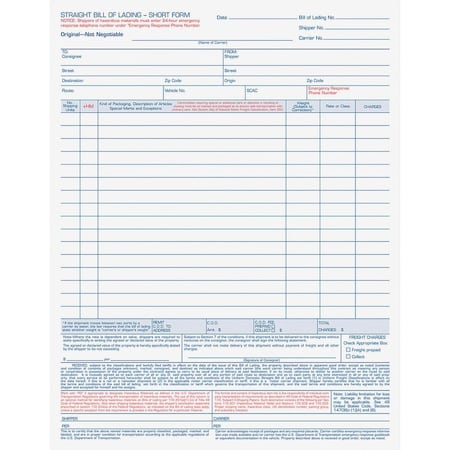 Tops Business Forms Tops Bill Of Lading Forms, 4-Part, Carbonless, 8-1/2" x 11", White, 50 Sets/Pack 3847