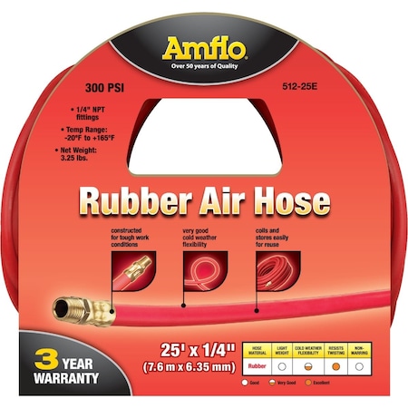 Amflo 1/4'' x 25 Ft. Rubber Air Hose 512-25E