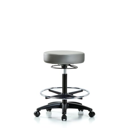Blue Ridge Ergonomics Vinyl Stool, High Bench, Foot Ring, Casters, Sterling BR-VHBSO-RG-CF-RC-8840