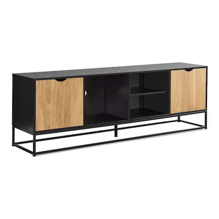 Monarch Specialties Tv Stand, 72 Inch, Media Center, Storage Cabinet, Living Room, Black Laminate, Black Metal I 2825