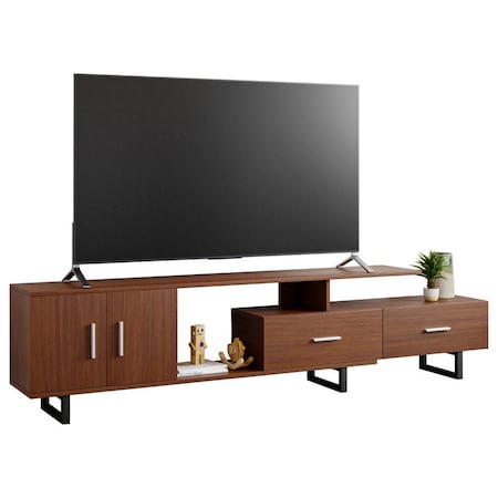 Leisuremod Avery TV Stand with MDF Cabinet and Powder Coated Steel Legs, Walnut ATS69NW