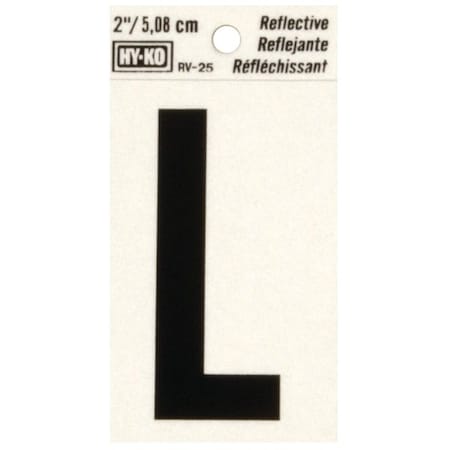 Hy-Ko Reflective Letter, Character: L, 2 in H Character, Black Character, Silver Background, Vinyl RV-25/L