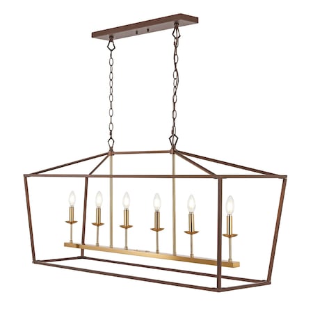 Jonathan Y Pagoda 49" 6-Light Classic Traditional Metal Linear Cage Lantern LED Pendant, Oil Rubbed Bronze/Brass JYL7439D