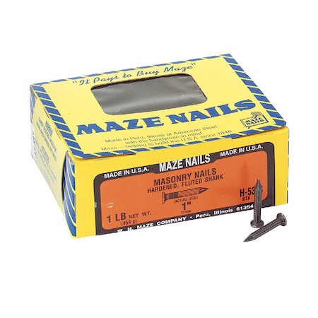 Maze Nails 2dx1'' 9 ga Hardened Steel Fluted Masonry Nails, 176 Ct. 1 Lb. H53S112