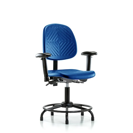 Blue Ridge Ergonomics Poly Chair, Round Tube Base, Desk, Med Back, Tilt, Arms, Glides, Blue BR-PDHCH-MB-RT-T1-A1-RG-BLU