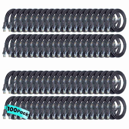 Maximm Cat6 Ethernet Cable 0.6ft 10Gbps 550MHz UTP, 100PK, Black, 100PK CAT6.6FT100PKBlack