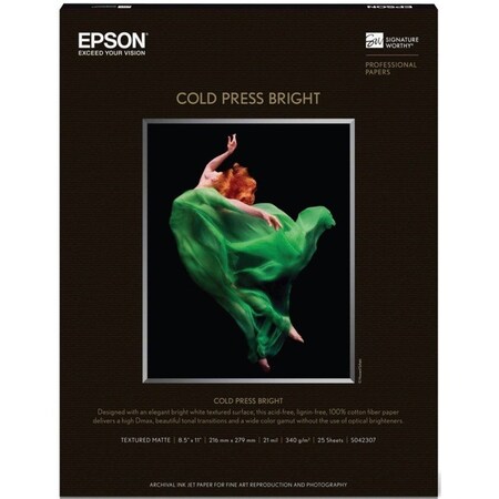 Epson S042307 Epson Fine Art Paper - Letter - 8.50 in. x 11 in. - 340 g-m - Textured Matte - 96 Percent Brightness - 25 - Pack - Bright White S042307