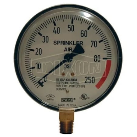 Dixon Sprinkler System Gauge, 0 to 300 psi Pressure, 1/4 in NPT Connection, 4 in dia Dial, +/- 3-2-3 % Acc SWG300-4