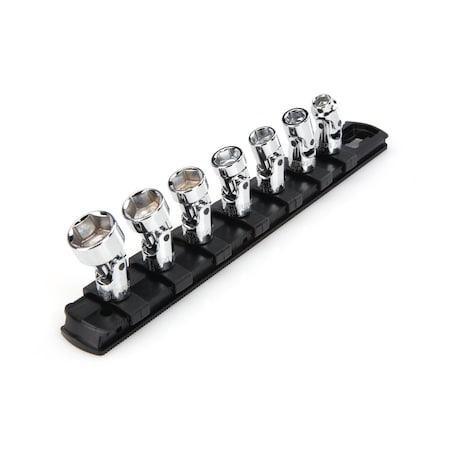 Tekton 1/4 Inch Drive 6-Point Universal Joint Socket Set with Rail, 7-Piece 1/4-9/16 in. SHD90109