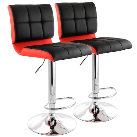 Elama 2 Piece Adjustable Faux Leather Two Toned Bar Stool in Black and Red ELM-744-BLK-RED