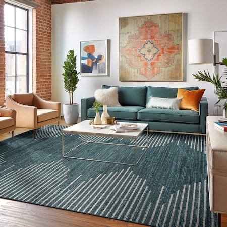 World Rug Gallery Bohemian Stripe Stain Resistant Area Rug 5 ft x 7 ft Teal 385TEAL5X7