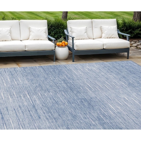 Homeroots 9' X 12' Denim Blue And Blue Abstract Washable Indoor Outdoor Area Rug 587408