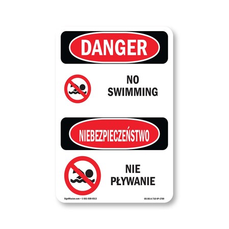 Signmission Safety Sign, OSHA Danger, 10" Height, Aluminum, No Swimming Bilingual, VP-1709 OS-DS-A-710-VP-1709