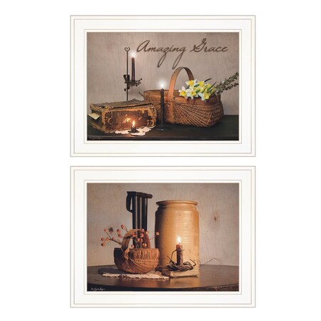 Homeroots Set Of Two Amazing Grace 5 White Framed Print Kitchen Wall Art, 2PK 407096