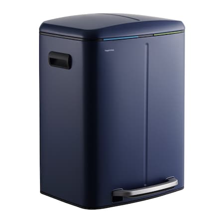 Happimess Marco Rectangular 10.6-Gallon Double Bucket Trash Can with Soft-Close Lid, Denim Blue HPM1005J
