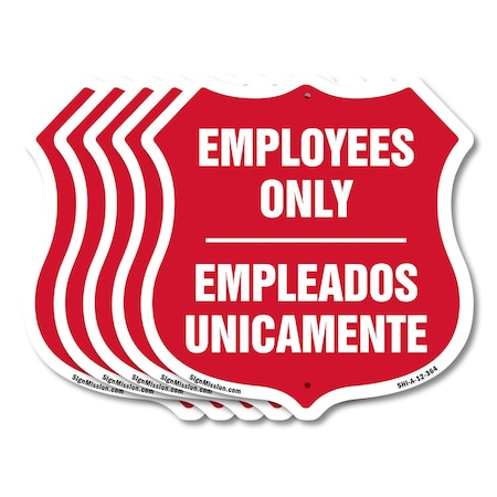 Signmission Bilingual Employees Only Shield Sign Emp, 12 inch X 12 inch, Aluminum Metal Sign, 5PK SHI-A-5Pack-12-364