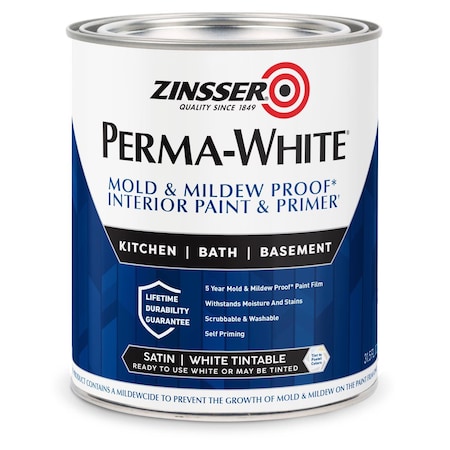 Zinsser Interior Paint, Satin, Water Base, White, 12 oz 2704