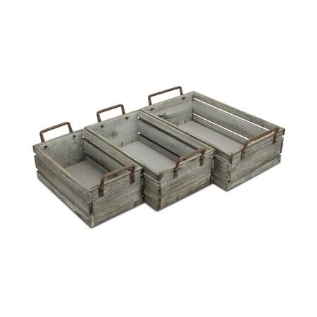 Cheungs Brown Wood Grain Slatted Rectangular Small Crate with Side Handles - Set of 3 5275-3LG