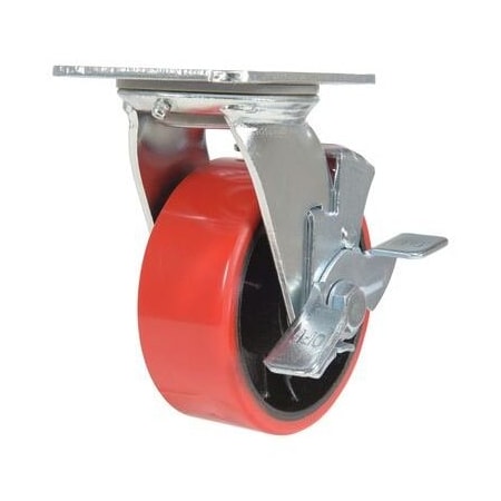 Vestil Polyurethane Swivel With Brake Caster 5 In. Diameter x 2 In. Width 990 Lb. Capacity Red/Black CST-VE-5X2PU-SWB
