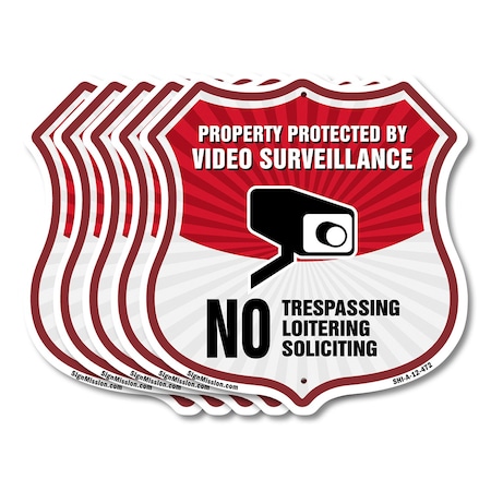 Signmission Video Surveillance Shield Sign Property, 12 inch X 12 inch, Aluminum Metal Sign, 5PK SHI-A-5Pack-12-472
