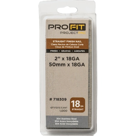 Pro-Fit 2'' 18 Gauge 304-Stainless Steel Brad Nail, 1000 Ct. 718309