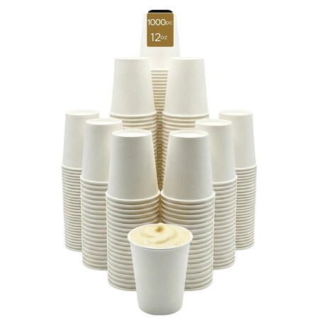 Eco Harmony Products Paper Cup, Single Wall, 90mm, Hot and Cold Beverages, White, 12oz, 1000PK 804646